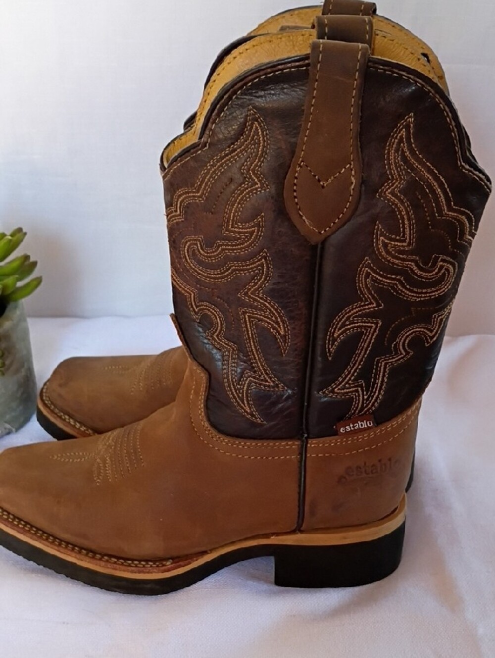 Establo Toddler Brown Leather Western Cowboy Boots Size 4 Embroidered - Picture 4 of 9